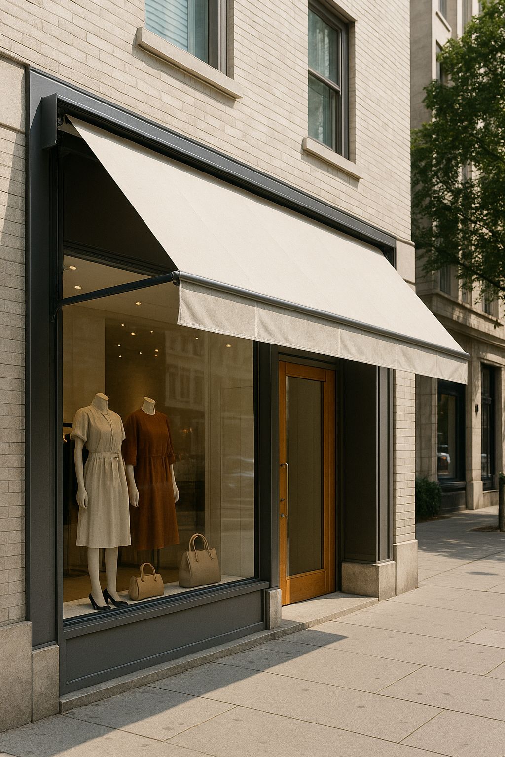 Toldo fijo en escaparate de tienda
