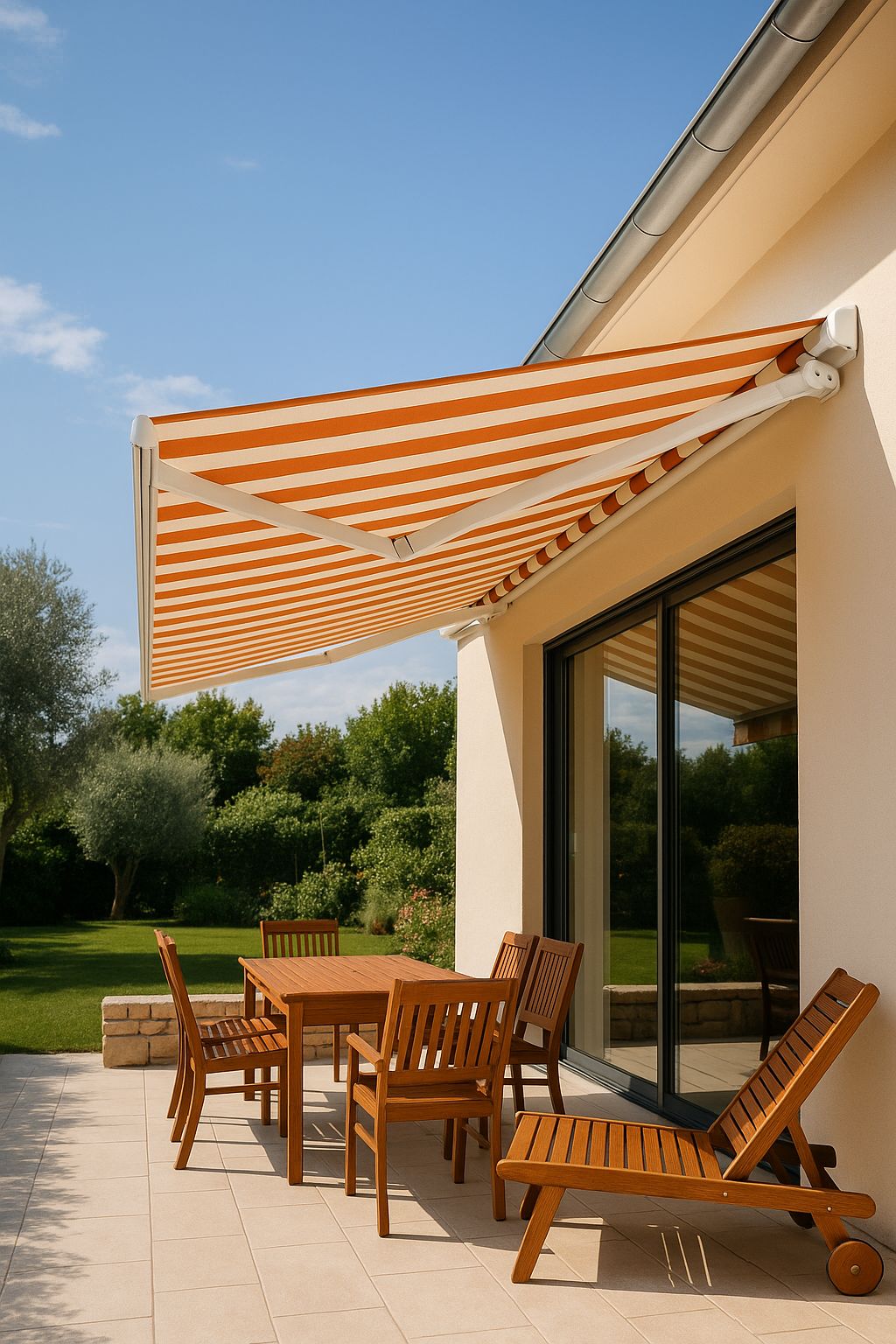 Toldo retráctil en terraza moderna
